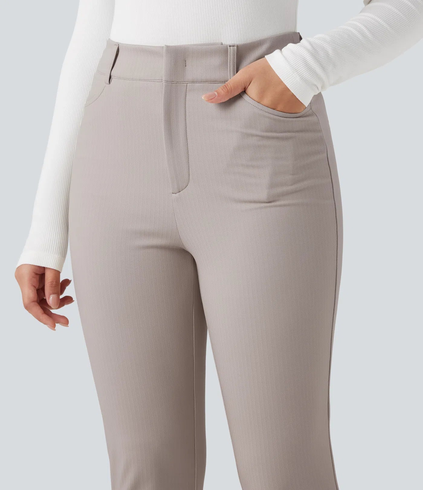 Rosaura, pantalones de trabajo ajustados de talle alto con tejido de espiga y bolsillos