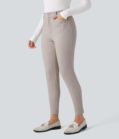 Rosaura, pantalones de trabajo ajustados de talle alto con tejido de espiga y bolsillos