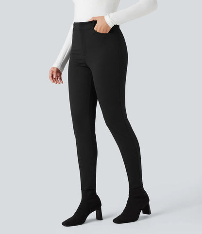 Rosaura, pantalones de trabajo ajustados de talle alto con tejido de espiga y bolsillos