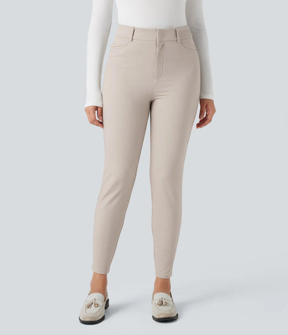 Rosaura, pantalones de trabajo ajustados de talle alto con tejido de espiga y bolsillos