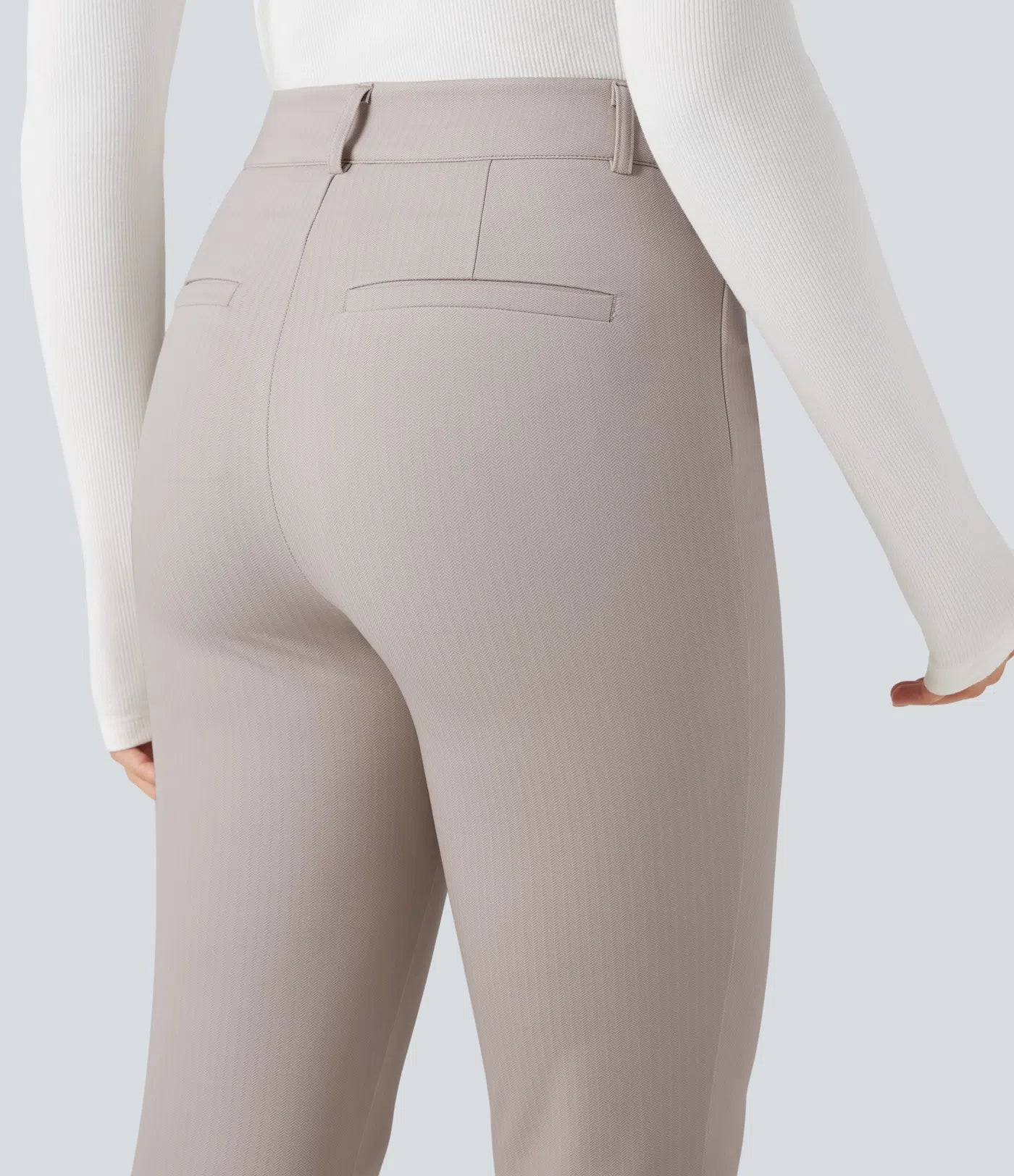 Rosaura, pantalones de trabajo ajustados de talle alto con tejido de espiga y bolsillos