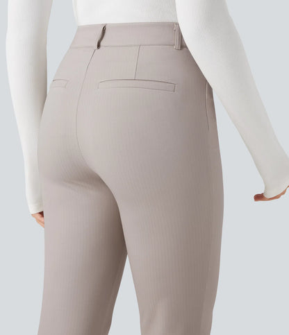 Rosaura, pantalones de trabajo ajustados de talle alto con tejido de espiga y bolsillos