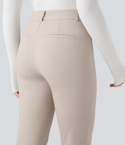 Rosaura, pantalones de trabajo ajustados de talle alto con tejido de espiga y bolsillos