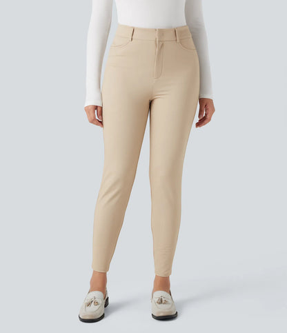 Rosaura, pantalones de trabajo ajustados de talle alto con tejido de espiga y bolsillos