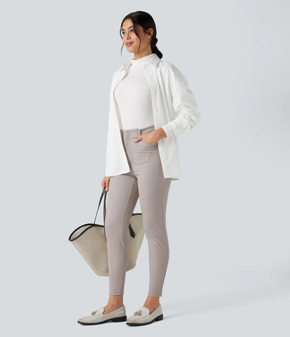 Rosaura, pantalones de trabajo ajustados de talle alto con tejido de espiga y bolsillos