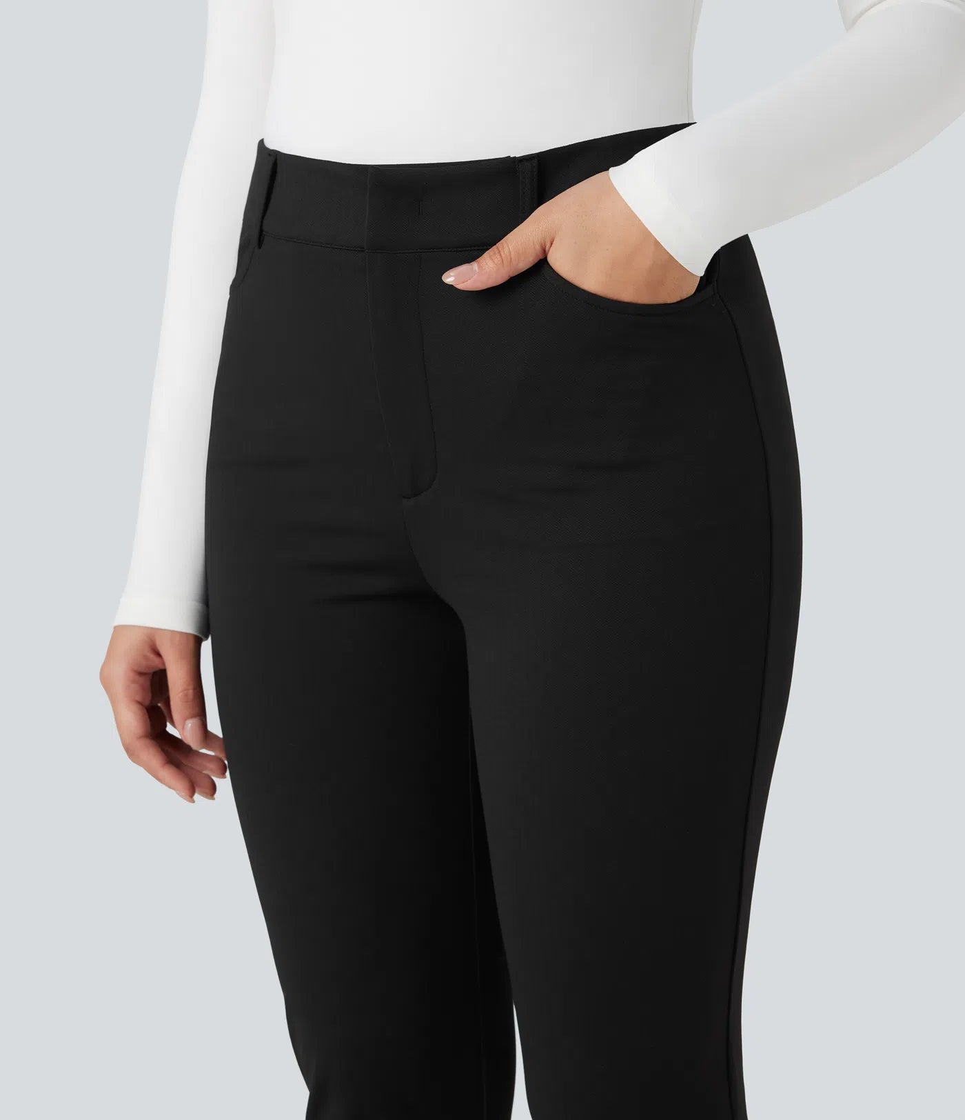 Rosaura, pantalones de trabajo ajustados de talle alto con tejido de espiga y bolsillos