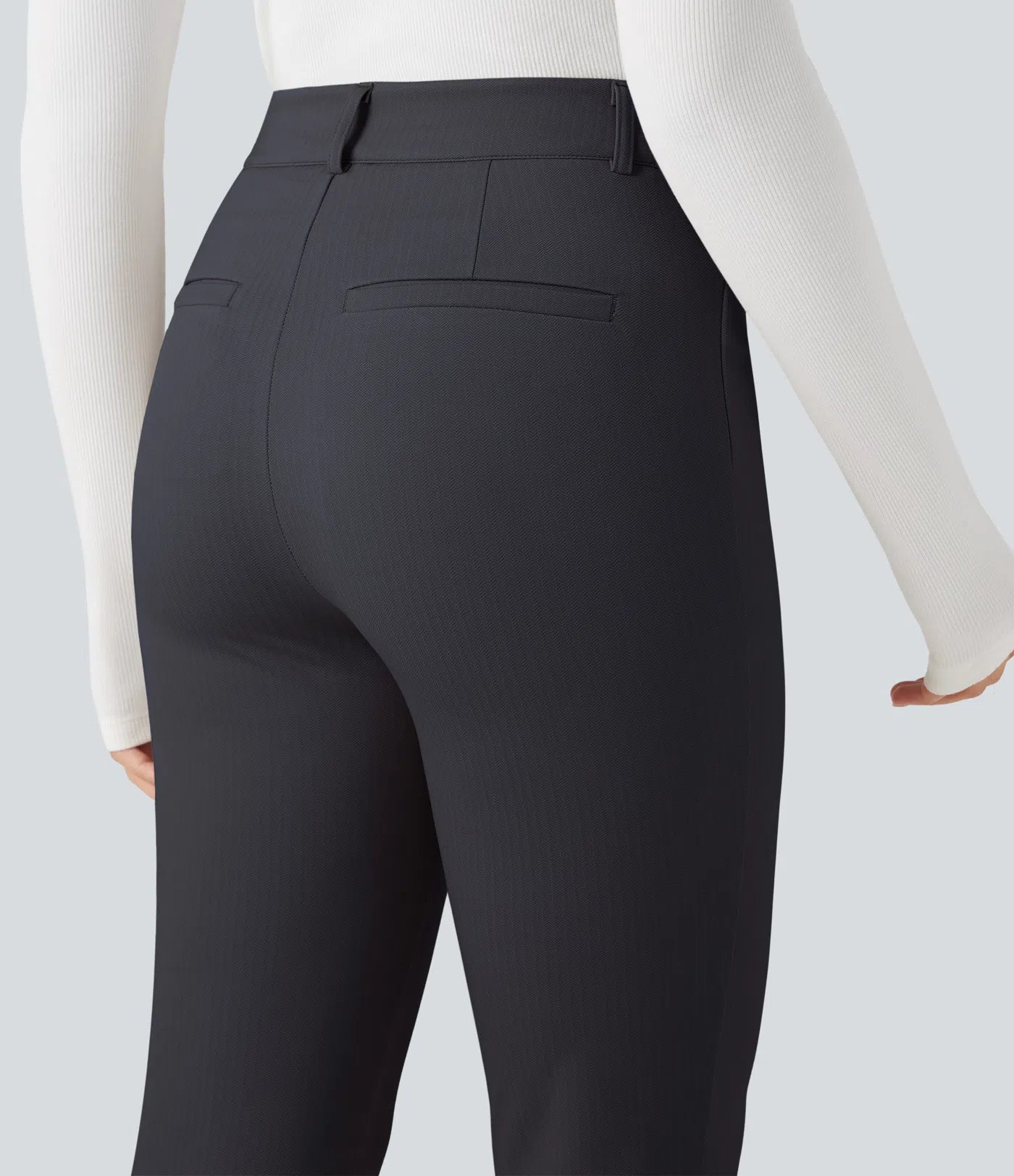 Rosaura, pantalones de trabajo ajustados de talle alto con tejido de espiga y bolsillos