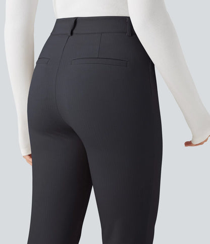 Rosaura, pantalones de trabajo ajustados de talle alto con tejido de espiga y bolsillos