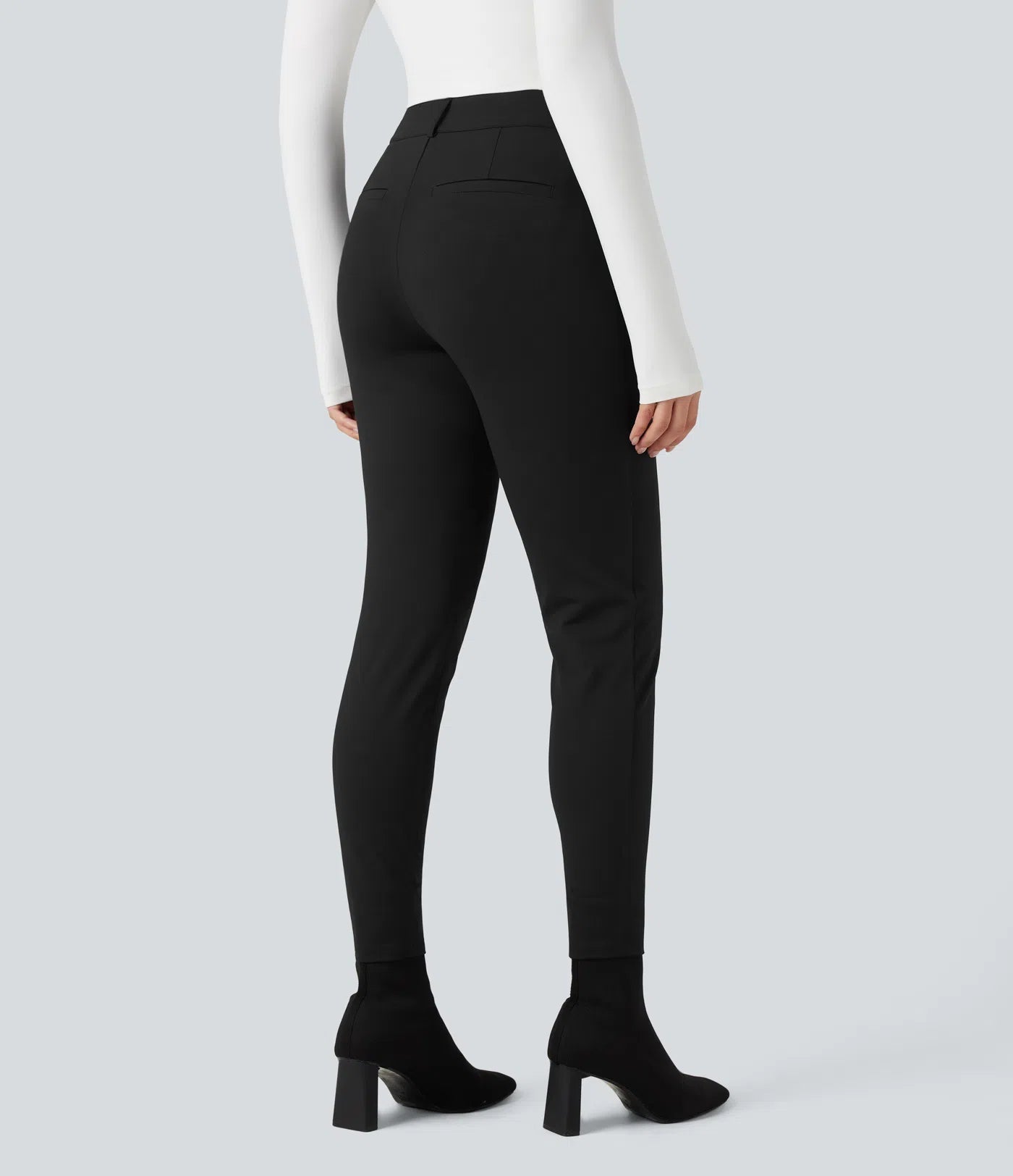 Rosaura, pantalones de trabajo ajustados de talle alto con tejido de espiga y bolsillos