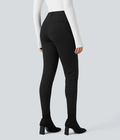 Rosaura, pantalones de trabajo ajustados de talle alto con tejido de espiga y bolsillos