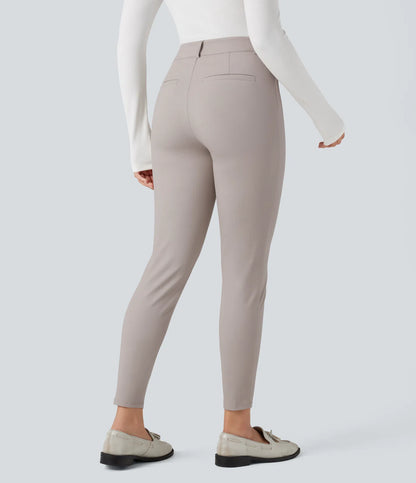 Rosaura, pantalones de trabajo ajustados de talle alto con tejido de espiga y bolsillos