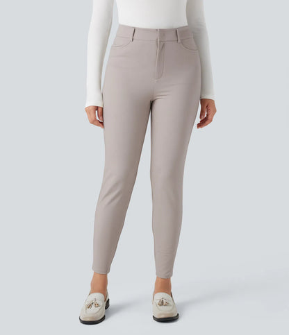 Rosaura, pantalones de trabajo ajustados de talle alto con tejido de espiga y bolsillos