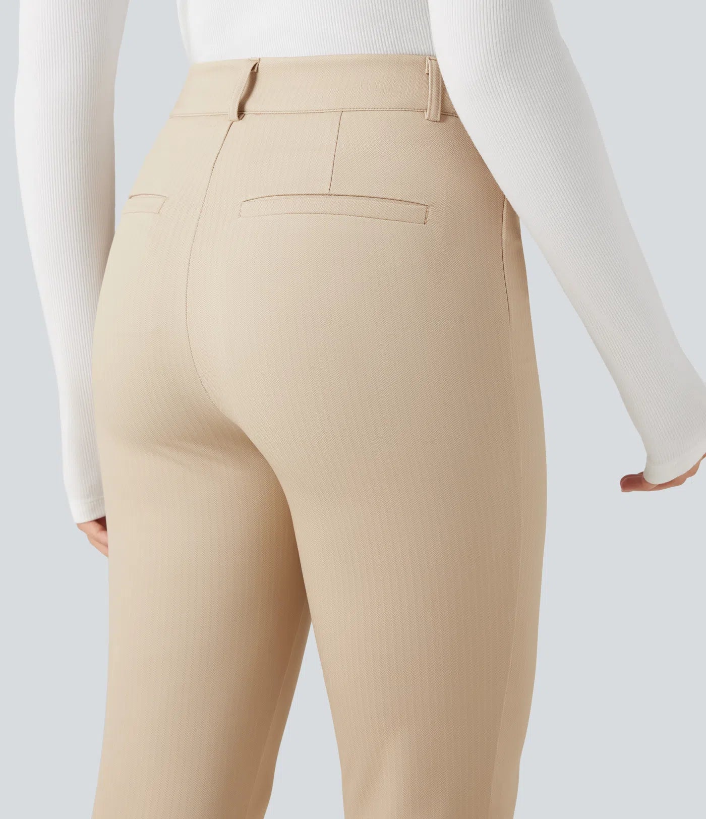 Rosaura, pantalones de trabajo ajustados de talle alto con tejido de espiga y bolsillos