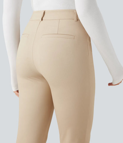 Rosaura, pantalones de trabajo ajustados de talle alto con tejido de espiga y bolsillos